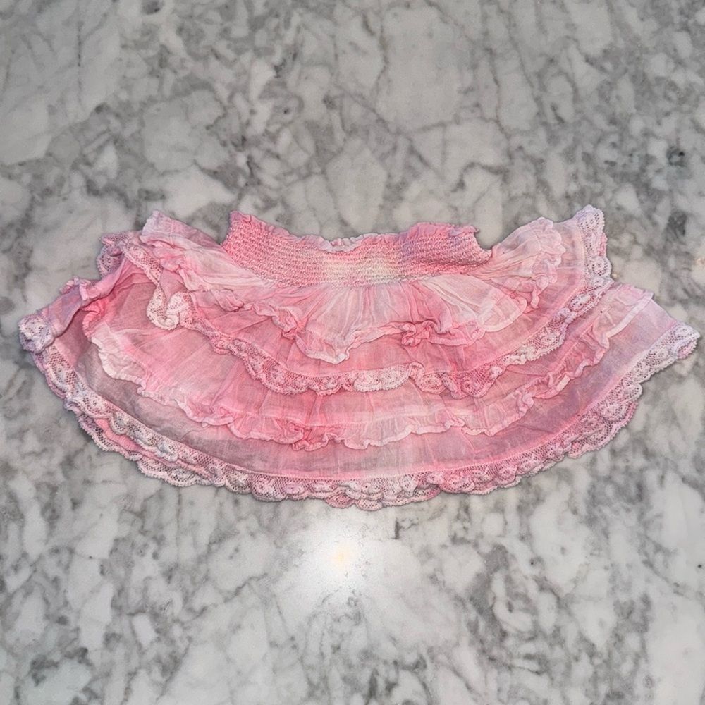 LOVESHACKFANCY PINK OMBRÉ RUFFLE BILLIE SKIRT 18-24M